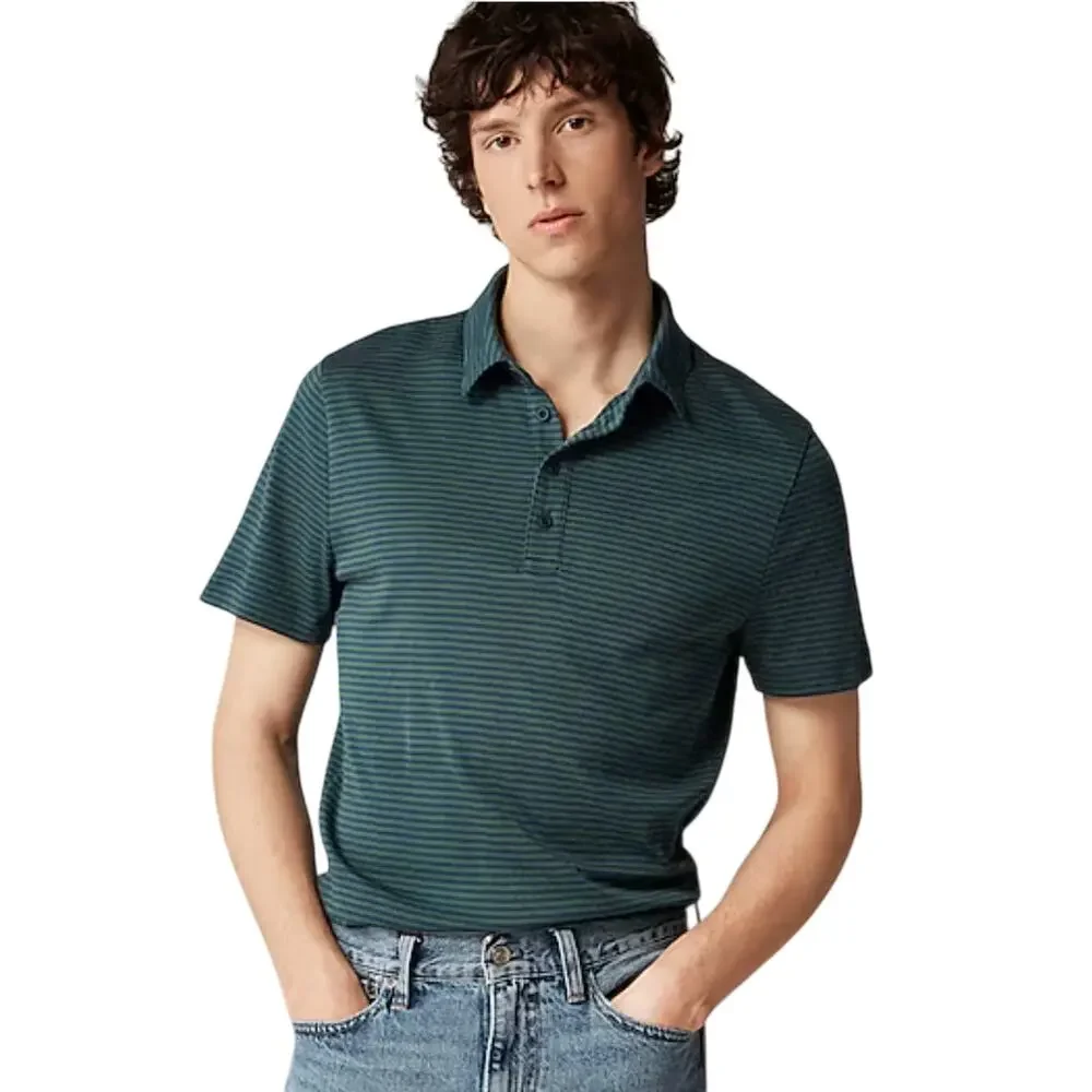 NWT J. Crew Men's Green & Navy Stripe Performance Coolmax Polo Shirt
